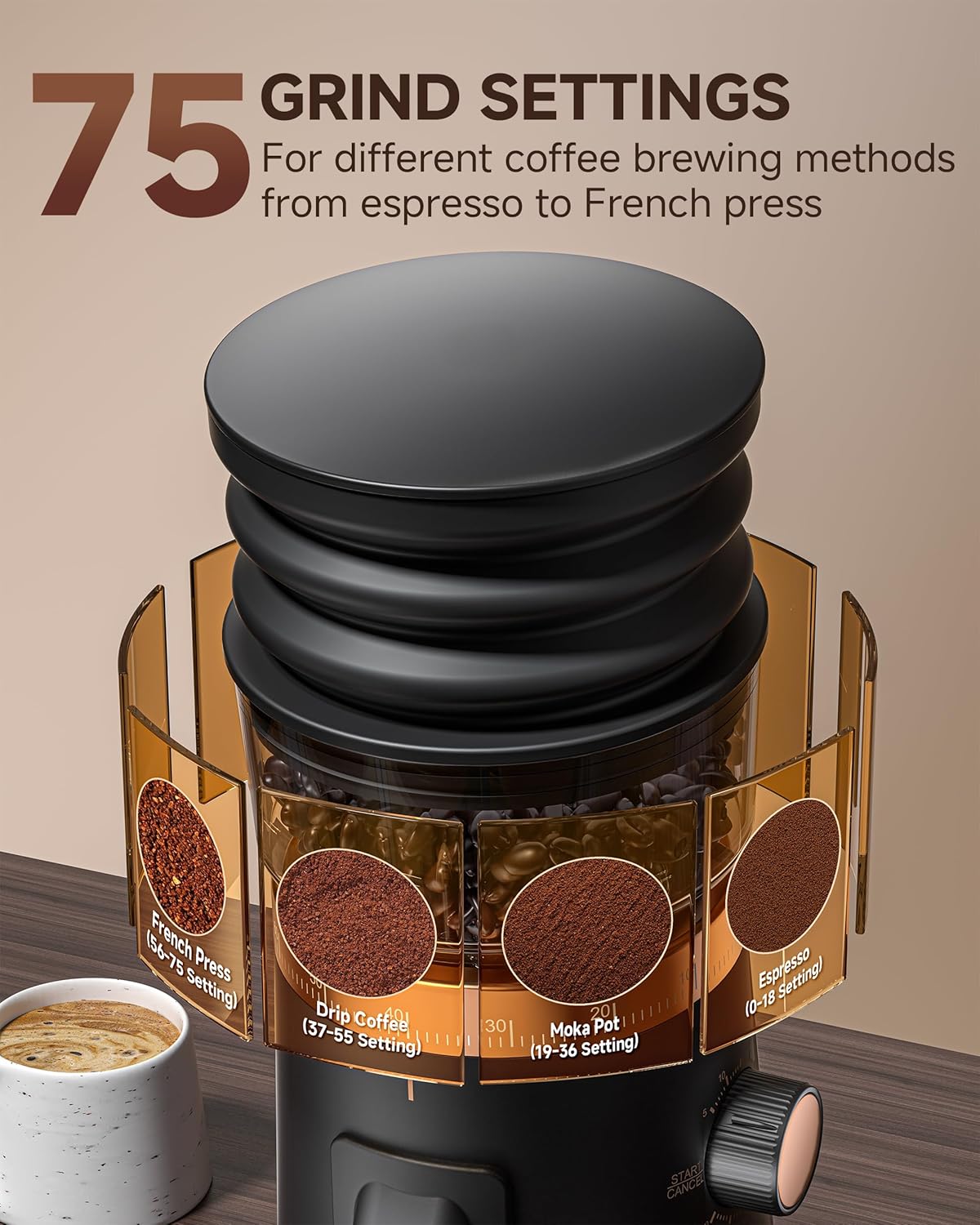 75 Settings Burr Grinder, 40mm Conical Burr