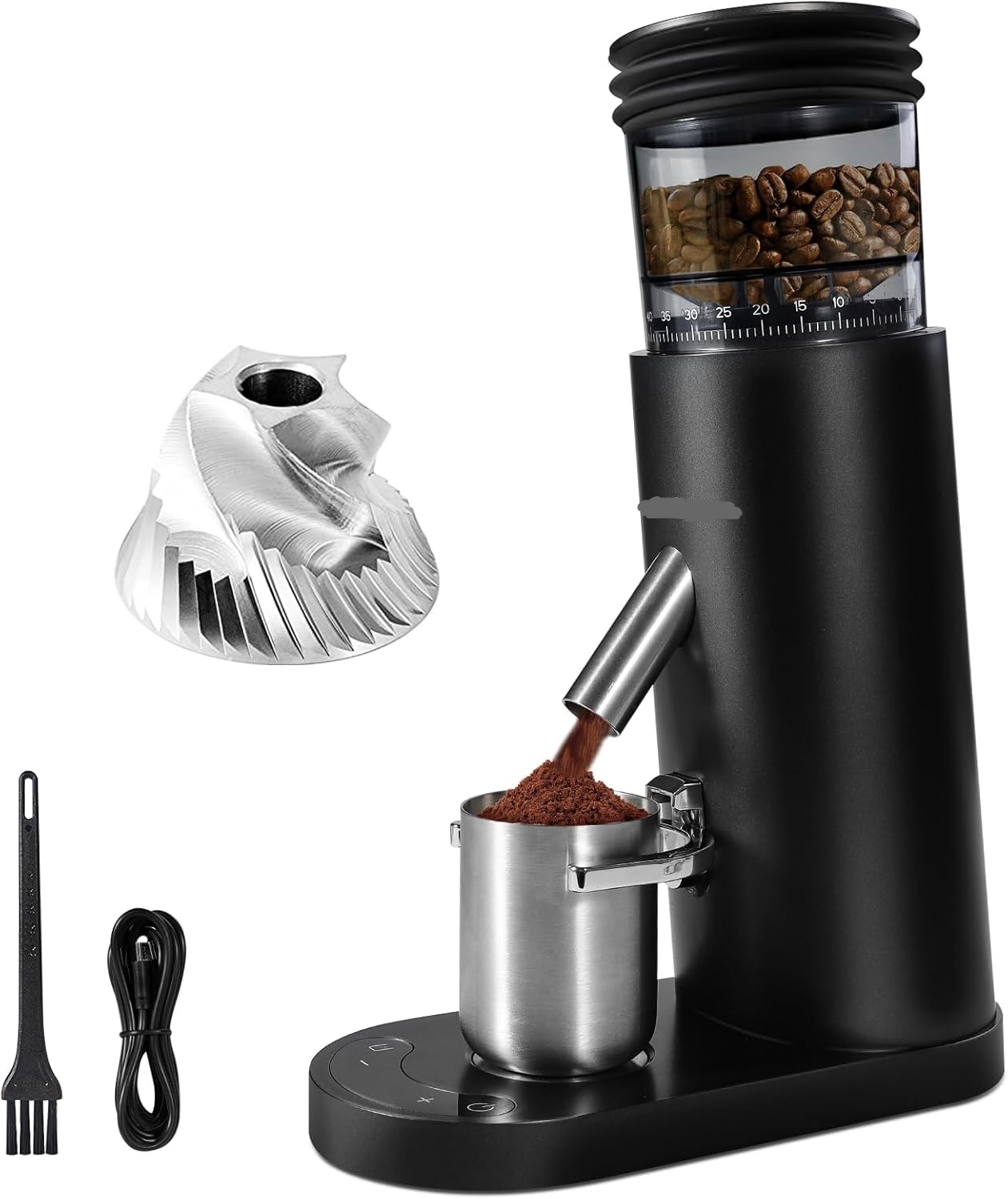 Stainless Steel Conical Burr Coffee Bean Grinder with Air Blower, 60 Grind Settings.