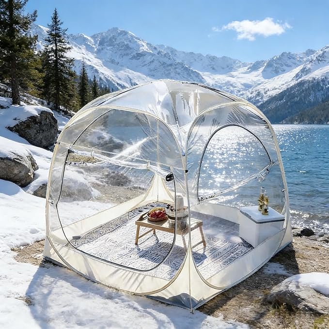 Pop Up Bubble Tent,6 x 6 ft Outdoor Greenhouse Clear Camping Shelters,3-5 Persons Igloo Tent,PVC 540°Degree Fully Transparent,Weatherproof and Cold Protection Portable,for Patio and Backyard