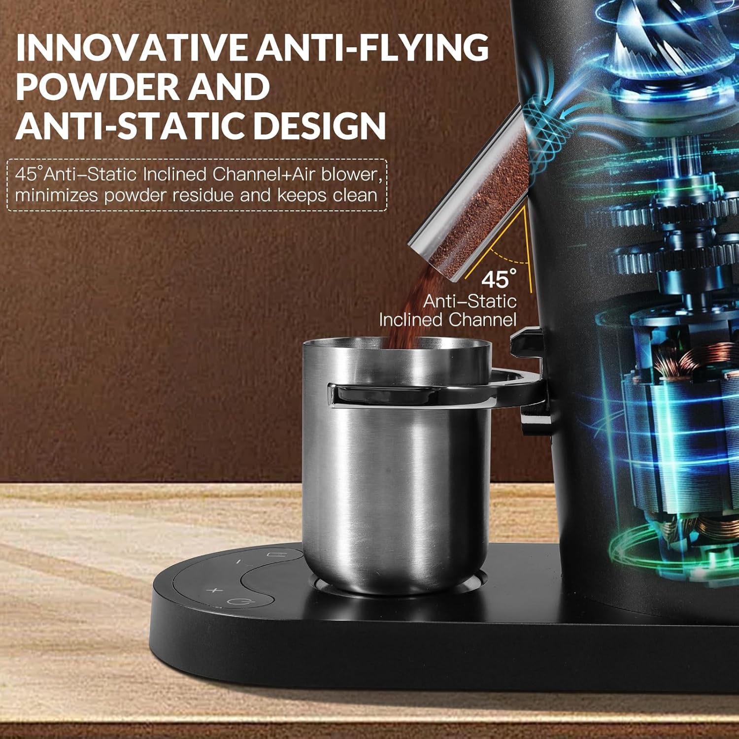 Stainless Steel Conical Burr Coffee Bean Grinder with Air Blower, 60 Grind Settings.