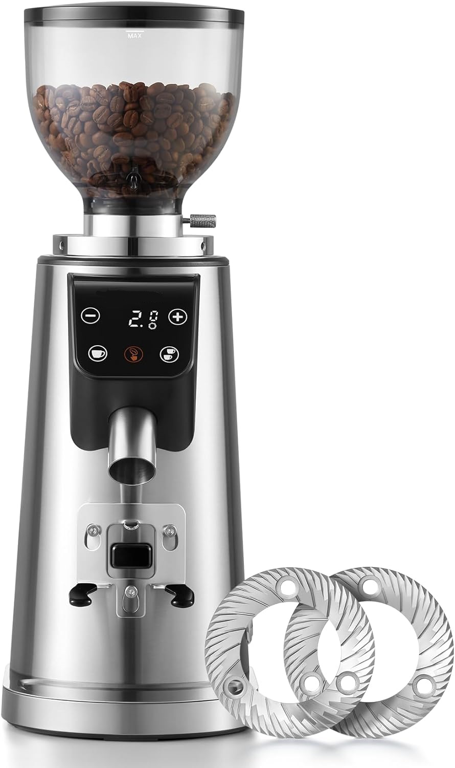 64mm Flat Burr Coffee Grinder with 100 Grind Settings
