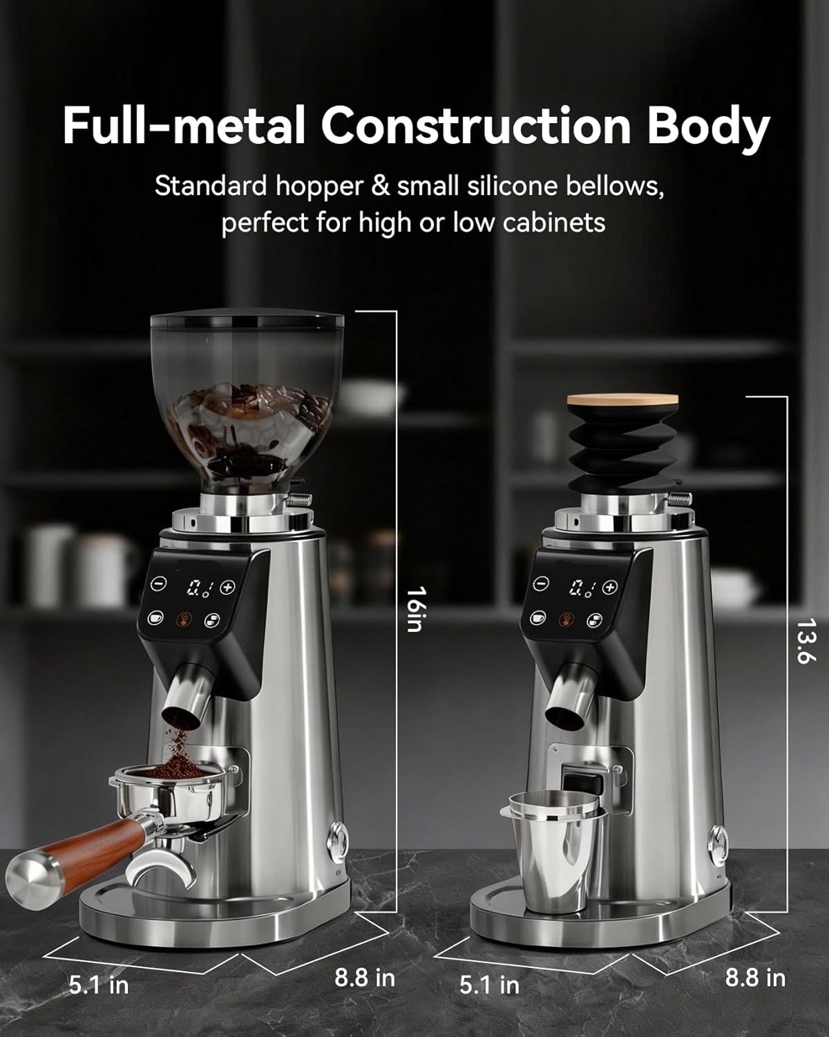 64mm Flat Burr Coffee Grinder with 100 Grind Settings
