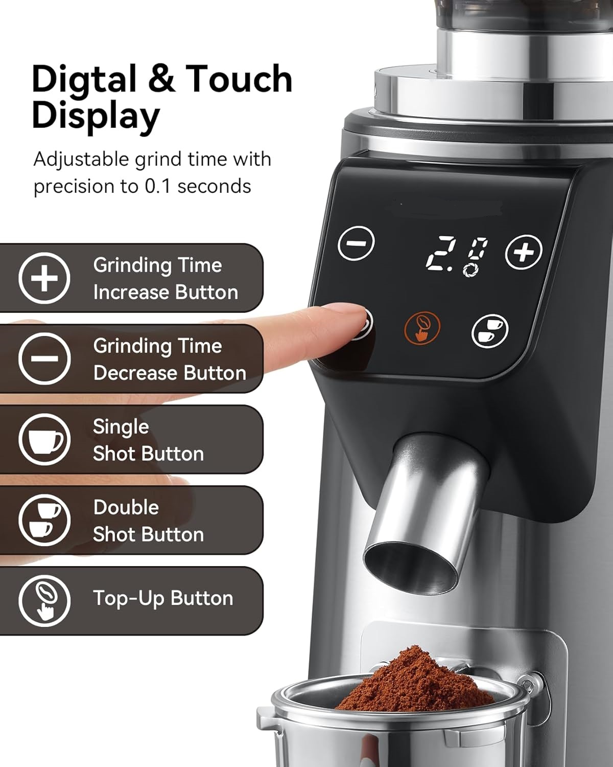 64mm Flat Burr Coffee Grinder with 100 Grind Settings