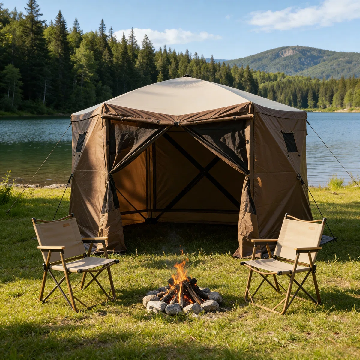 Portable Pop Up Camping Tent, Shade Screen Tent With 2 Roll-up Windows And Carry Bag For Camping, Backyard