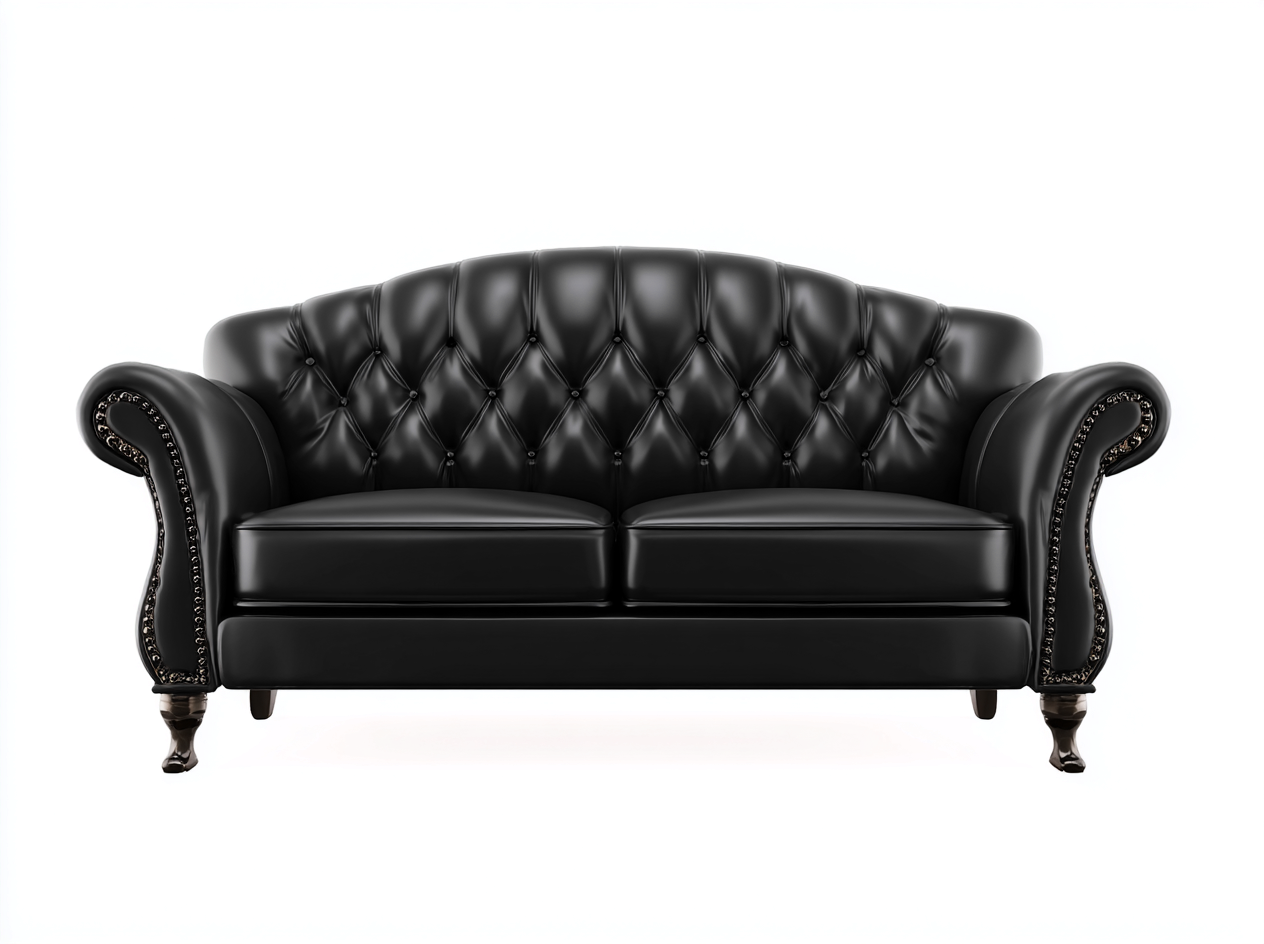 Sofá lineal tapizado en cuero 180x90x78 cm - negro - diseño clásico para salón-Casagetloft