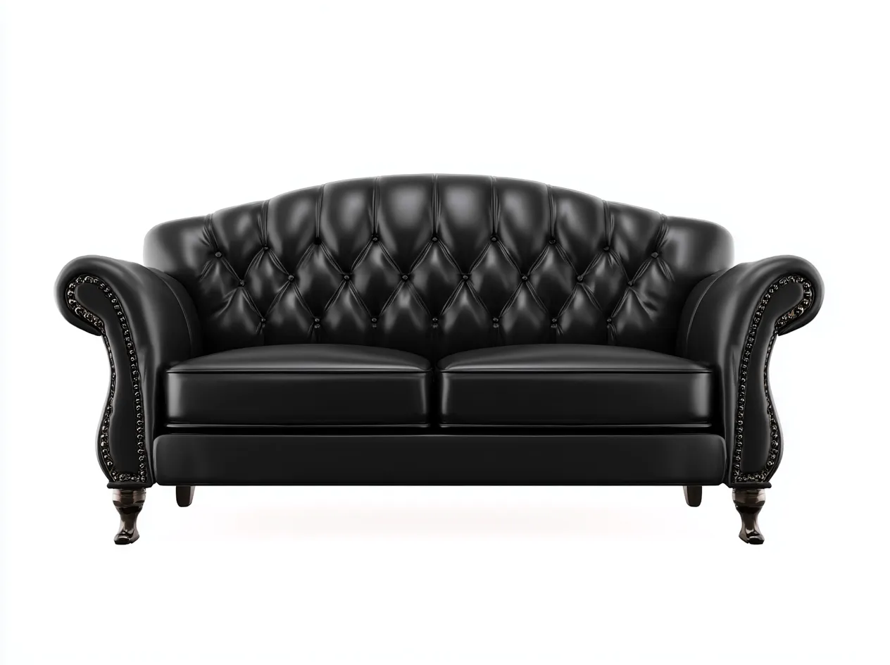 Sofá lineal tapizado en cuero 180x90x78 cm - negro - diseño clásico para salón-Casagetloft