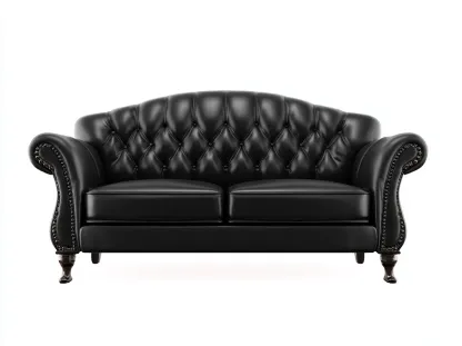 Sofá lineal tapizado en cuero 180x90x78 cm - negro - diseño clásico para salón-Casagetloft