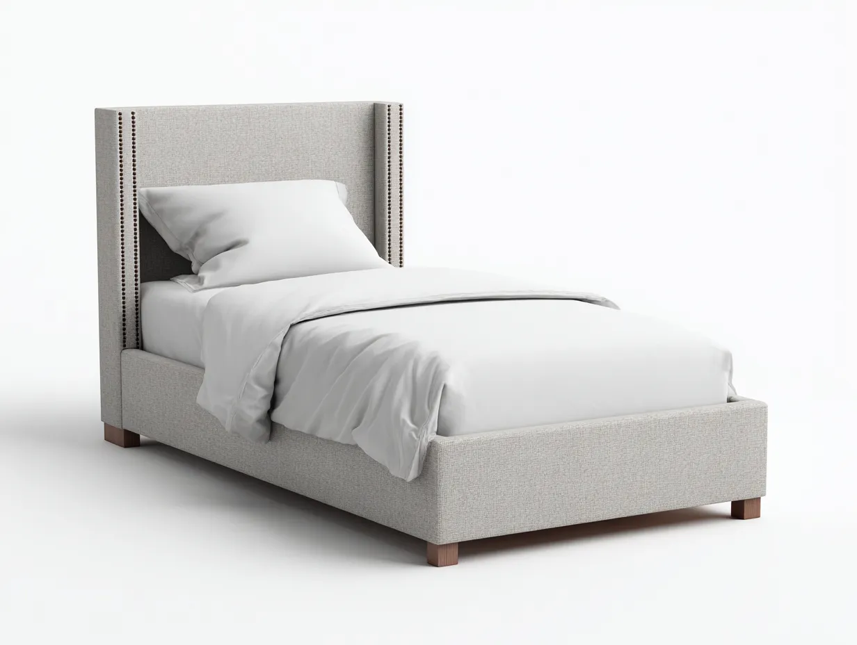 Camas individuales cama tapizada de tela 200x100x120 cm - gris claro - diseño moderno-Casagetloft