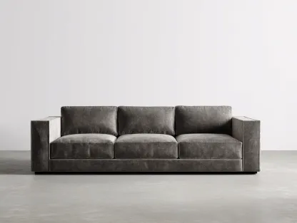 Sofá lineal tapizado de tela 220x95x80 cm - gris oscuro - diseño contemporáneo para salón-Casagetloft