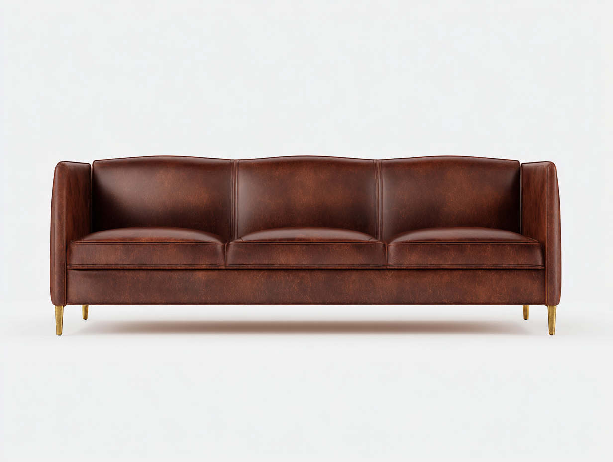 Sofás lineales tapizado 220x92x86 cm - cuero sintético - marrón - diseño clásico-Casagetloft