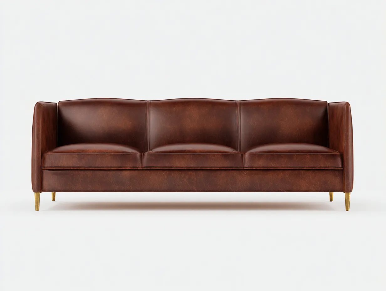 Sofás lineales tapizado 220x92x86 cm - cuero sintético - marrón - diseño clásico-Casagetloft