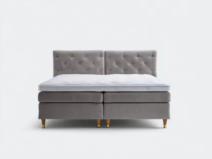 Cama doble tapizada de tela 200x160x110 cm - gris claro - diseño moderno para dormitorio-Casagetloft