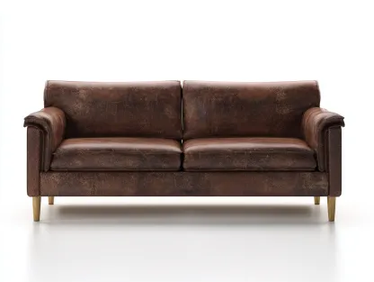 Sofás lineales tapizado cuero sintético 200x90x85 cm - Marrón - Diseño clásico-Casagetloft