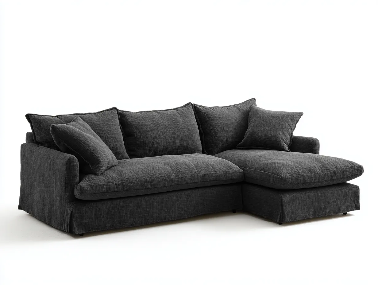 Sofá rinconero tapizado de tela 260x170x80 cm - gris oscuro - diseño contemporáneo para salón-Casagetloft