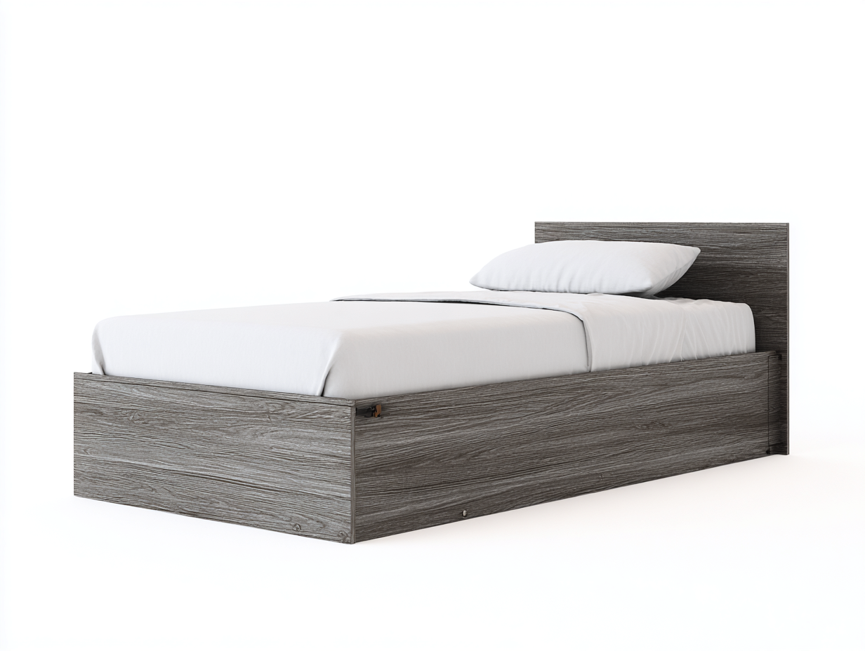 Cama individual de madera 200x90x95 cm - gris madera - diseño moderno para dormitorio-Casagetloft