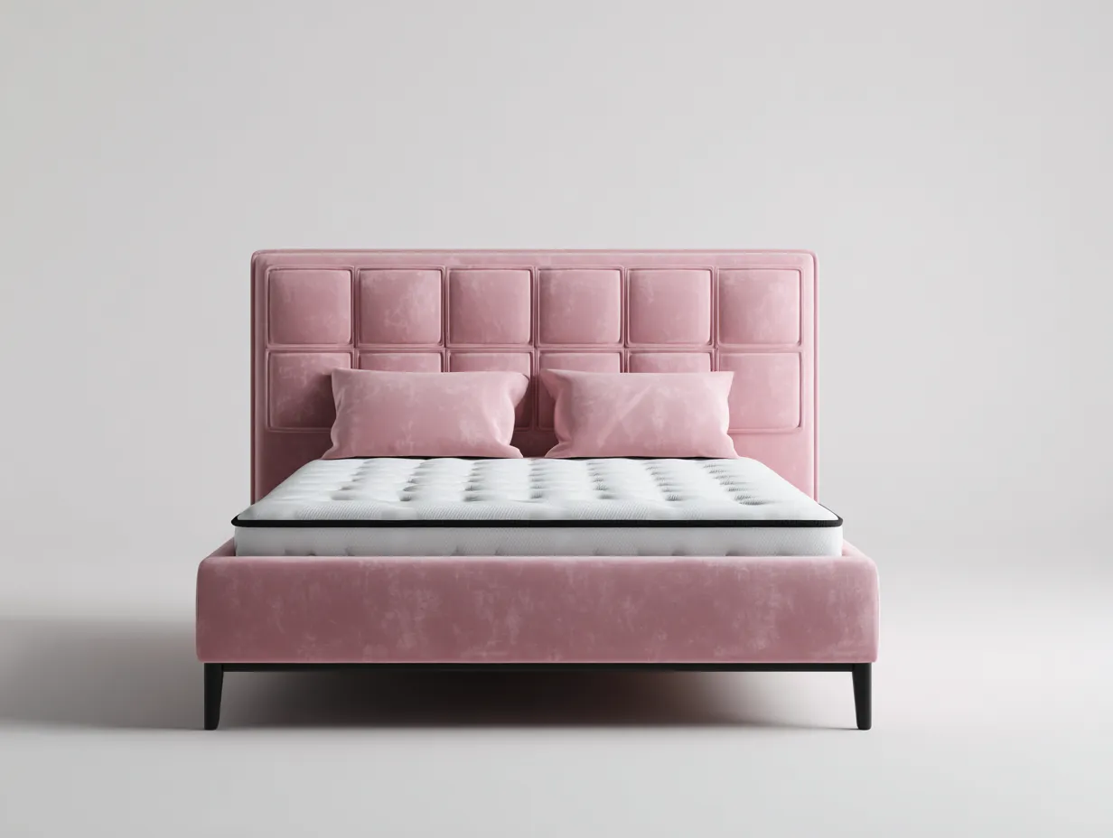 Camas dobles tapizadas tejido aterciopelado 200x160x110 cm - rosa - diseño moderno-Casagetloft