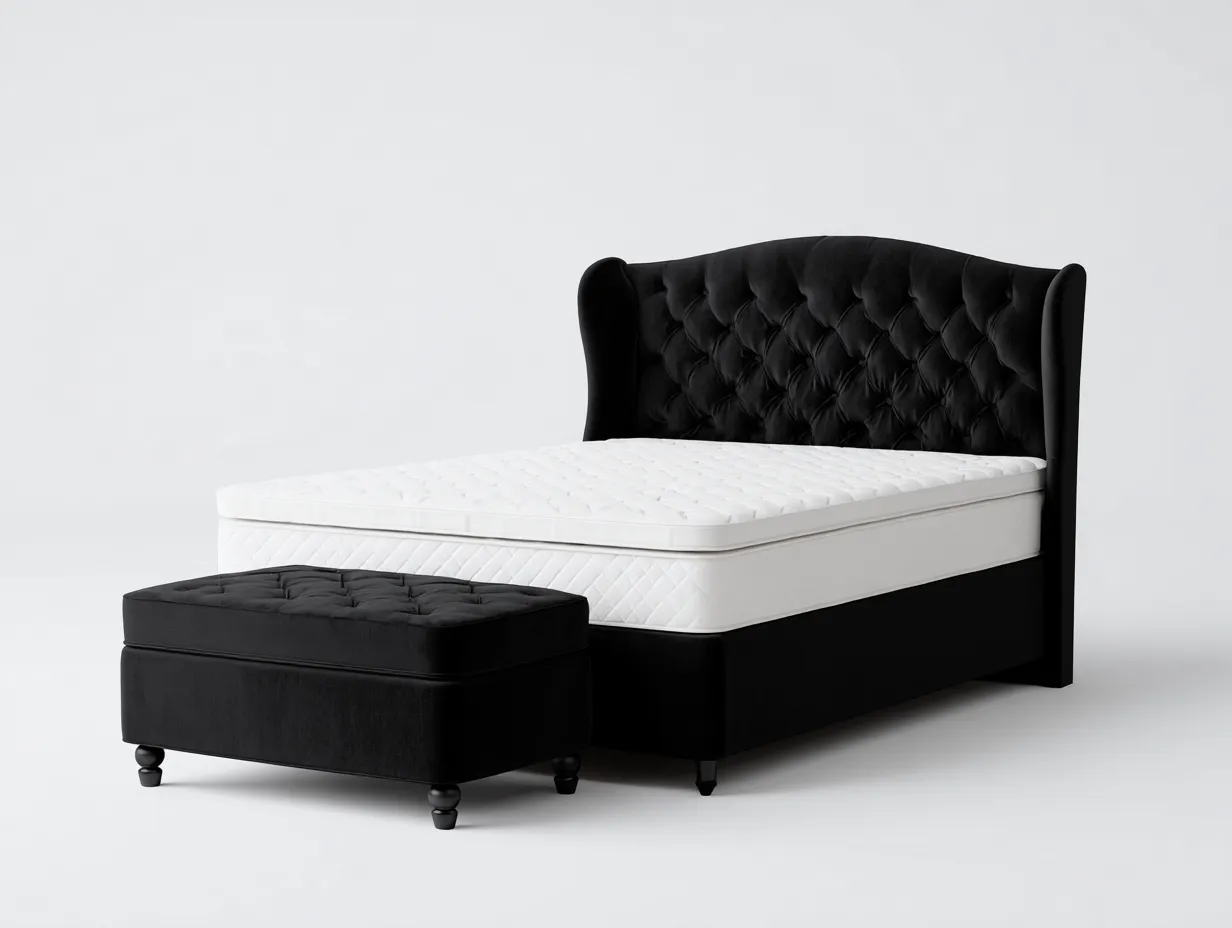 Camas dobles tapizada tela acolchada 200x160x110 cm - Negro - Diseño clásico-Casagetloft