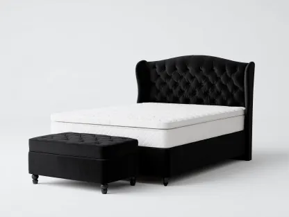 Camas dobles tapizada tela acolchada 200x160x110 cm - Negro - Diseño clásico-Casagetloft