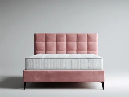 Camas dobles tapizada 200x160x110 cm - tejido aterciopelado - rosa - diseño moderno-Casagetloft