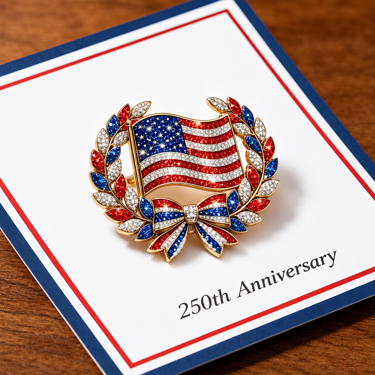 America’s 250th Anniversary Flag Wreath Brooch