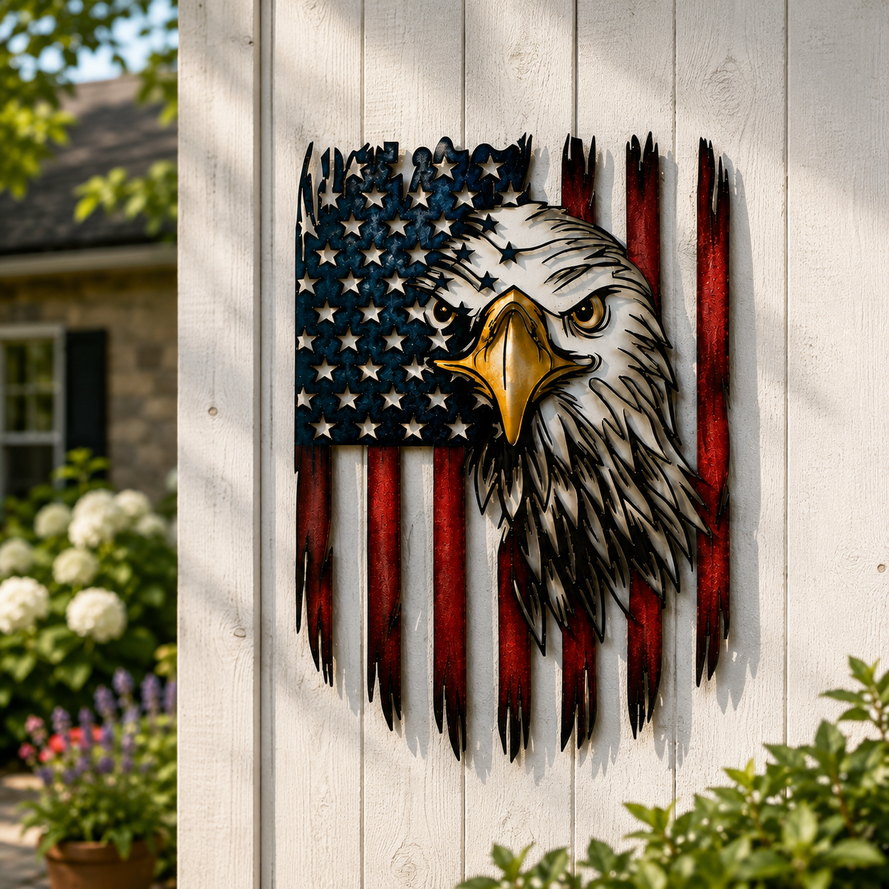 Patriotic Bald Eagle American Flag Metal Wall Decor