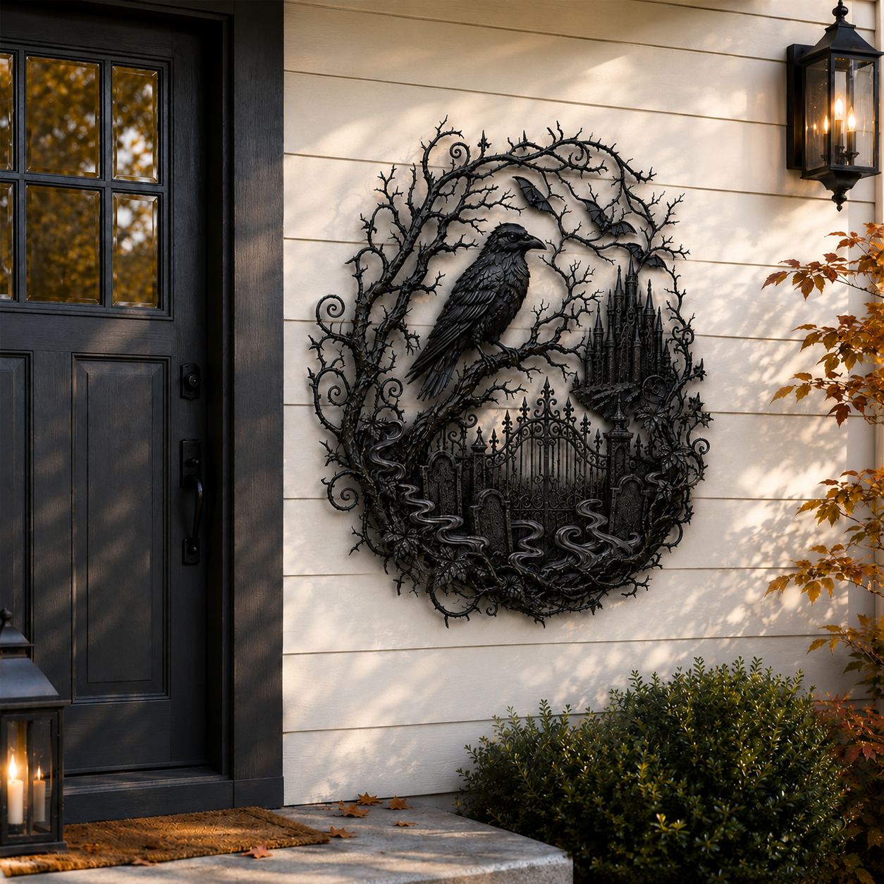 Raven Gothic Garden Metal Wall Decor