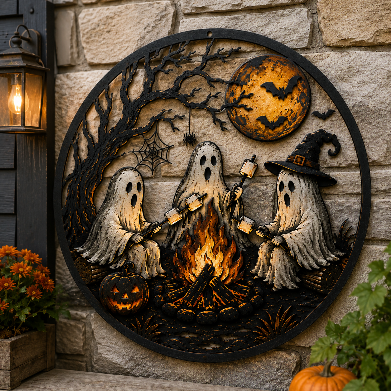 Ghost Campfire Halloween Metal Wall Decor