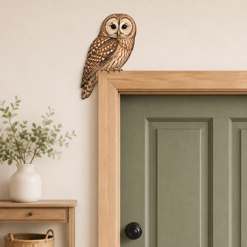 Wooden owl topper close-up