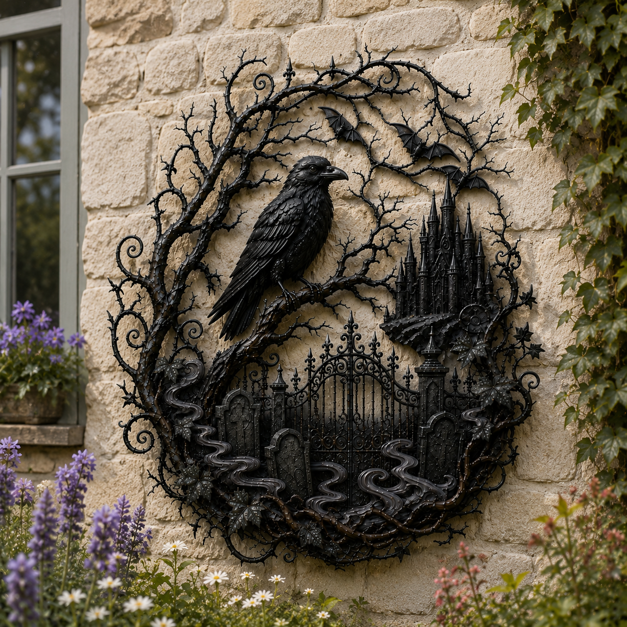 Raven Gothic Garden Metal Wall Decor