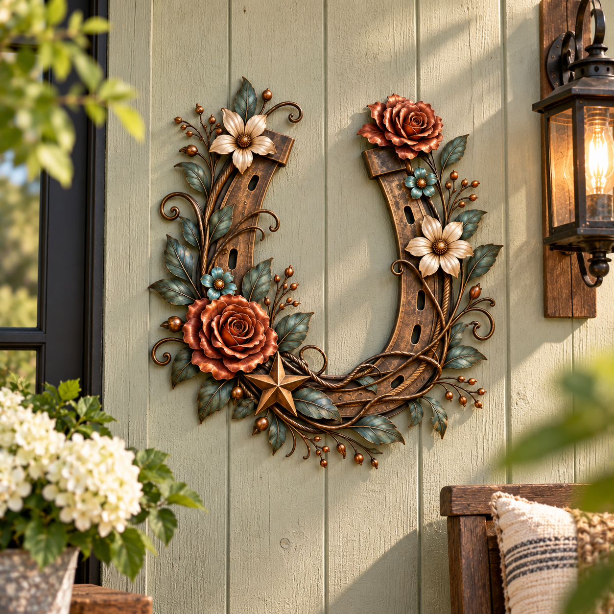 Western Horseshoe Floral Metal Wall Decor