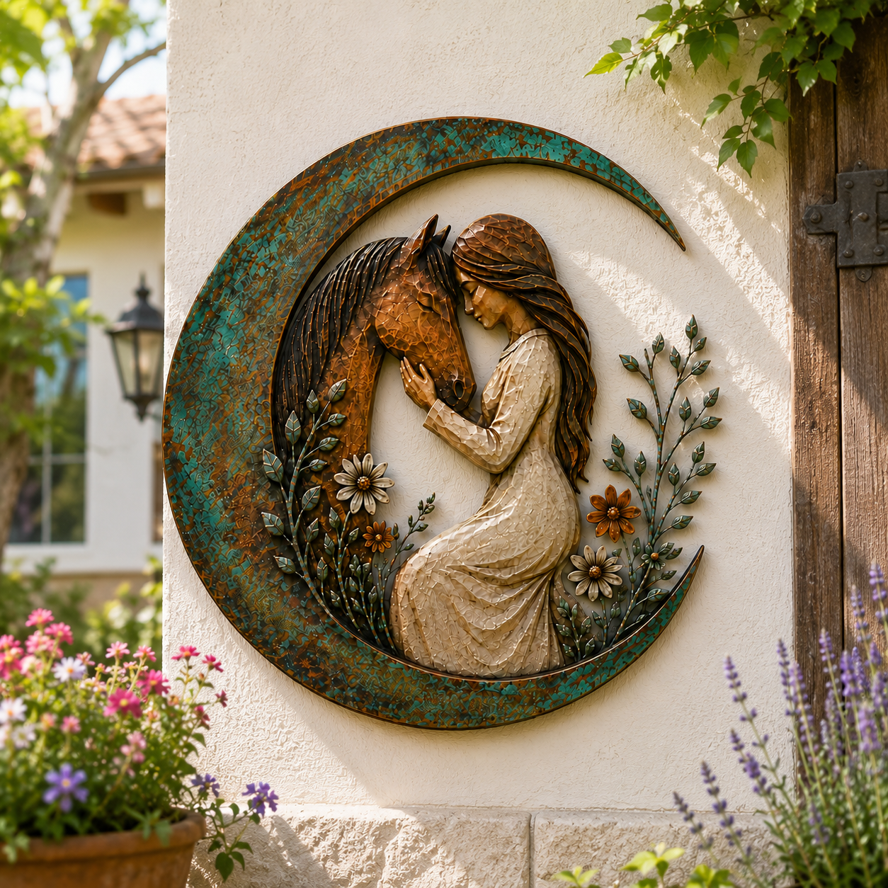 Horse & Woman Crescent Moon Wall Decor