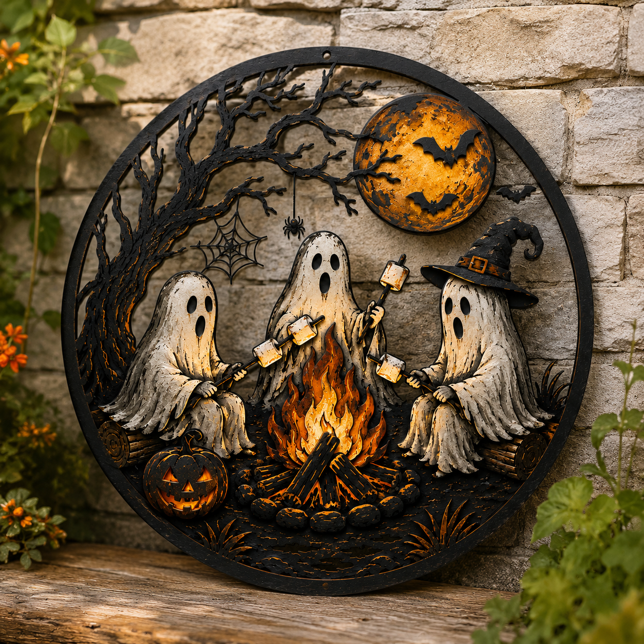 Ghost Campfire Halloween Metal Wall Decor