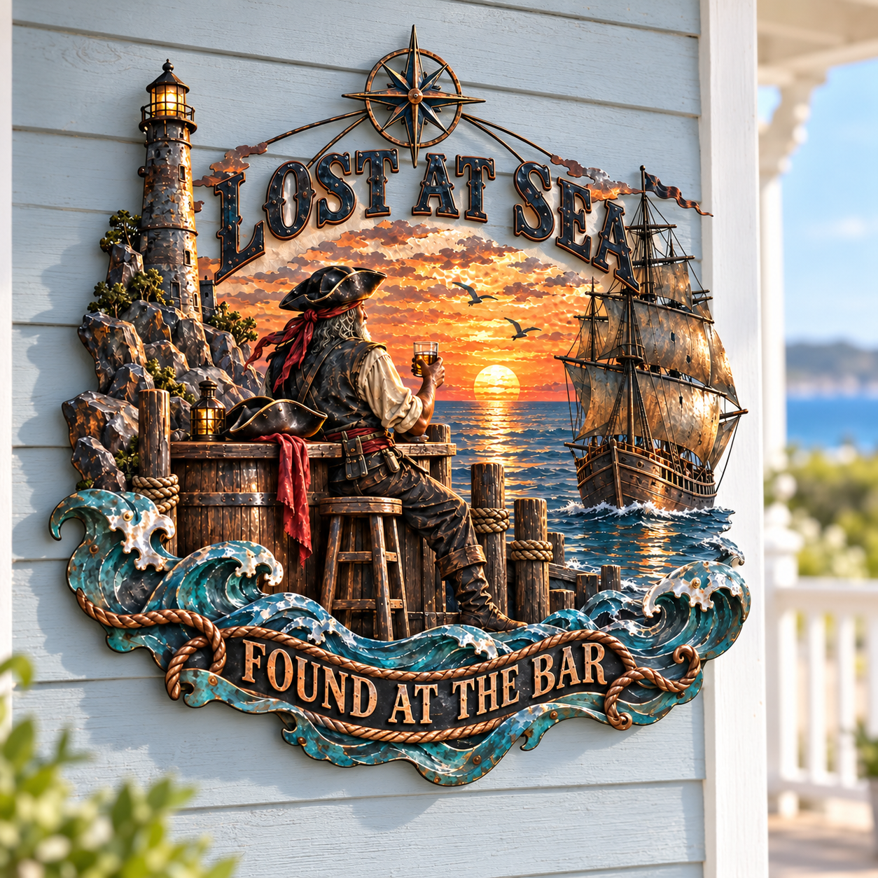 Lost at Sea, Found at the Bar Pirate Metal Wall Decor