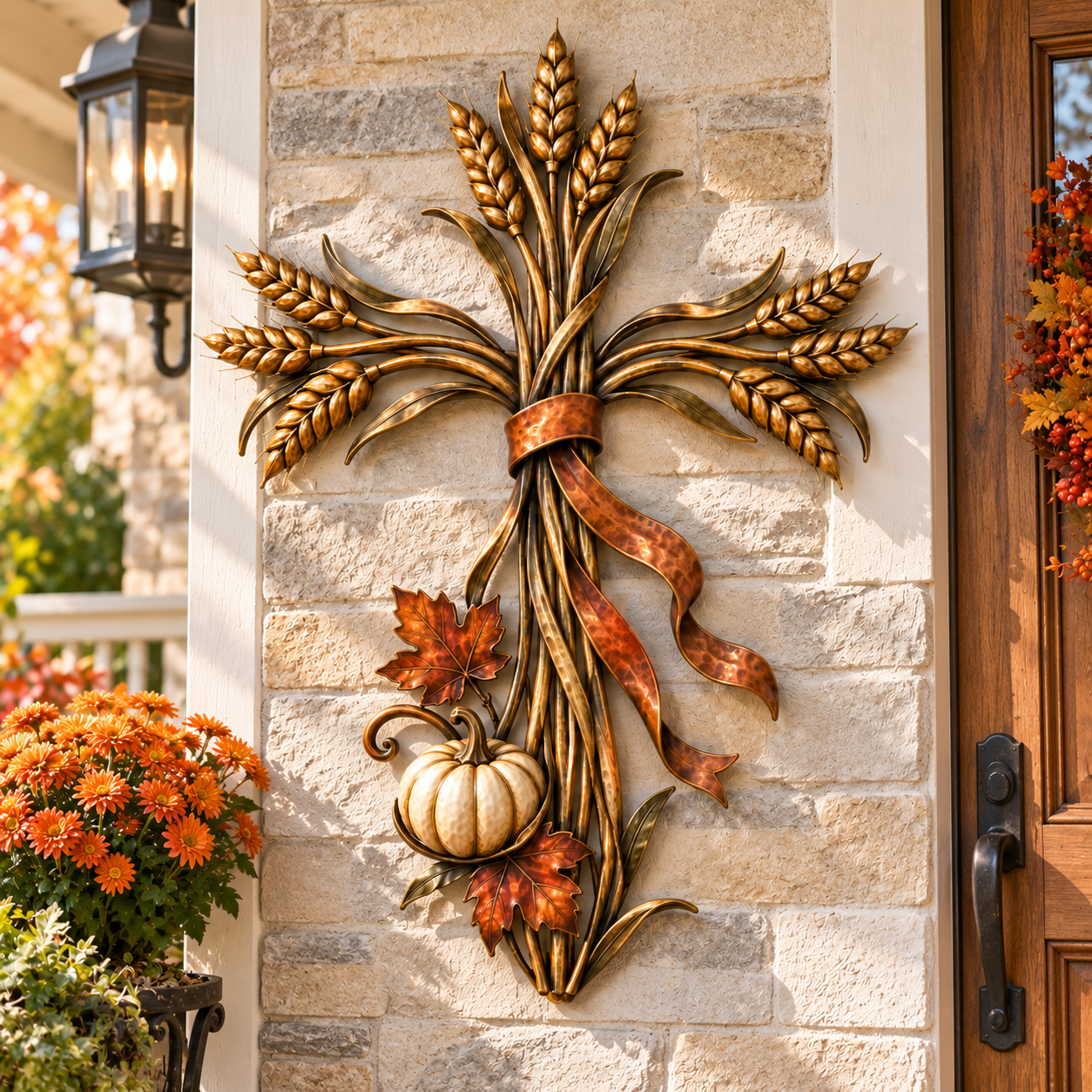 Wheat Bundle Pumpkin Fall Metal Wall Decor