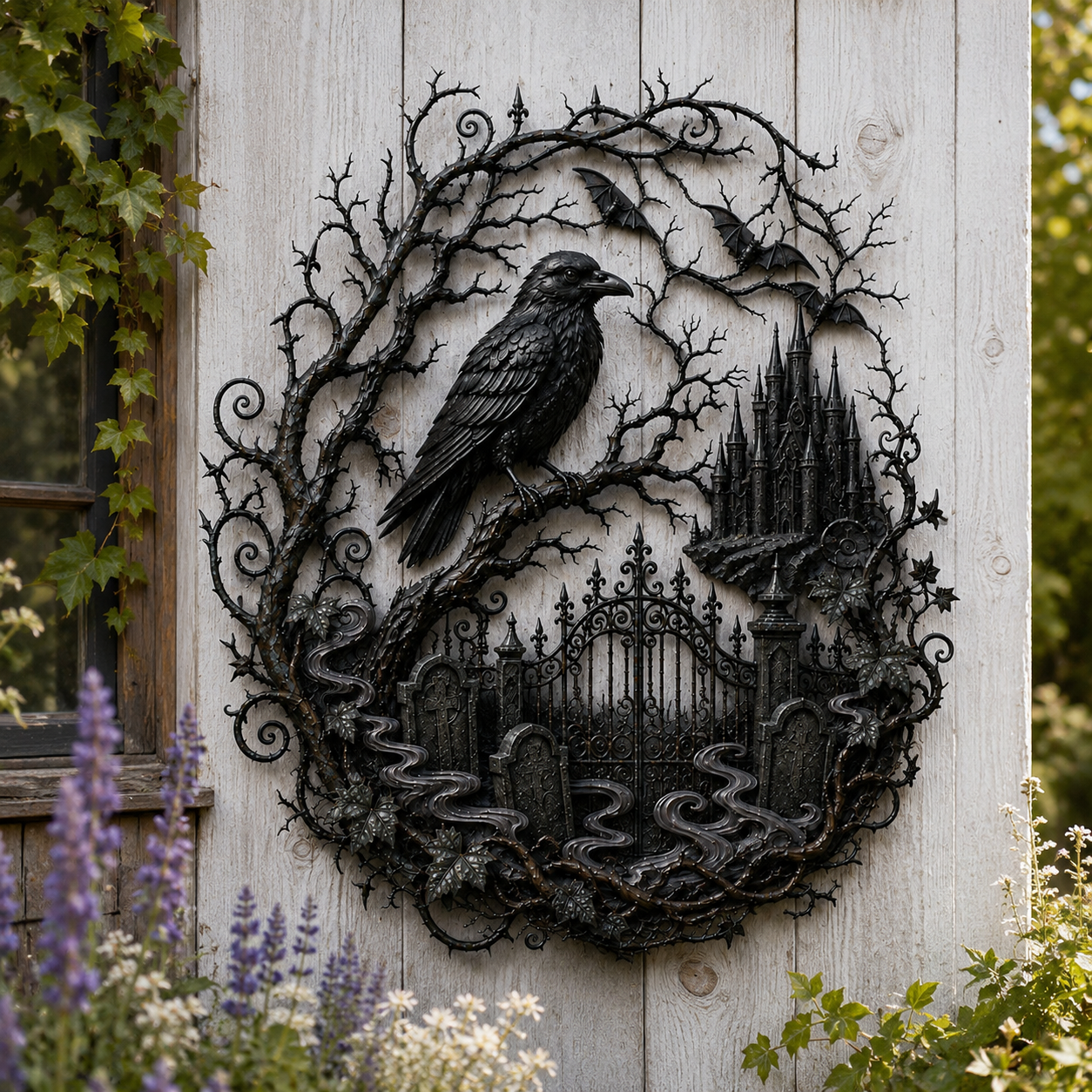 Raven Gothic Garden Metal Wall Decor