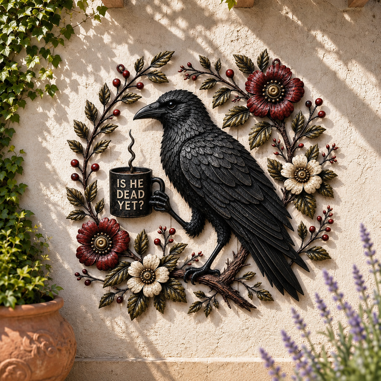 Funny Raven Coffee Metal Wall Decor