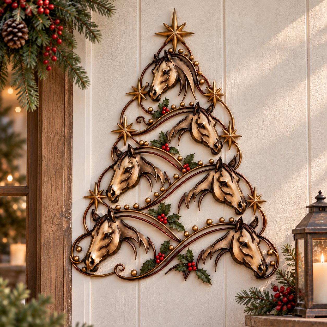 Christmas Horse Tree Metal Wall Decor
