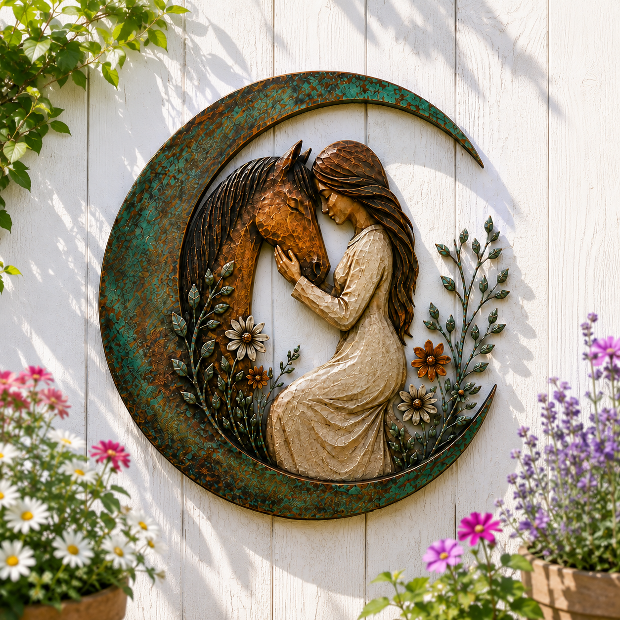 Horse & Woman Crescent Moon Wall Decor