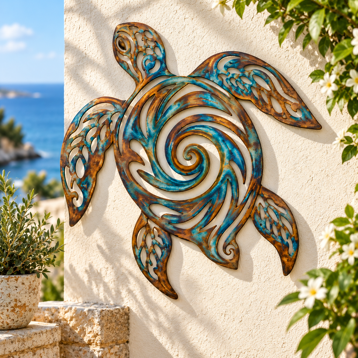 Coastal Sea Turtle Metal Wall Decor