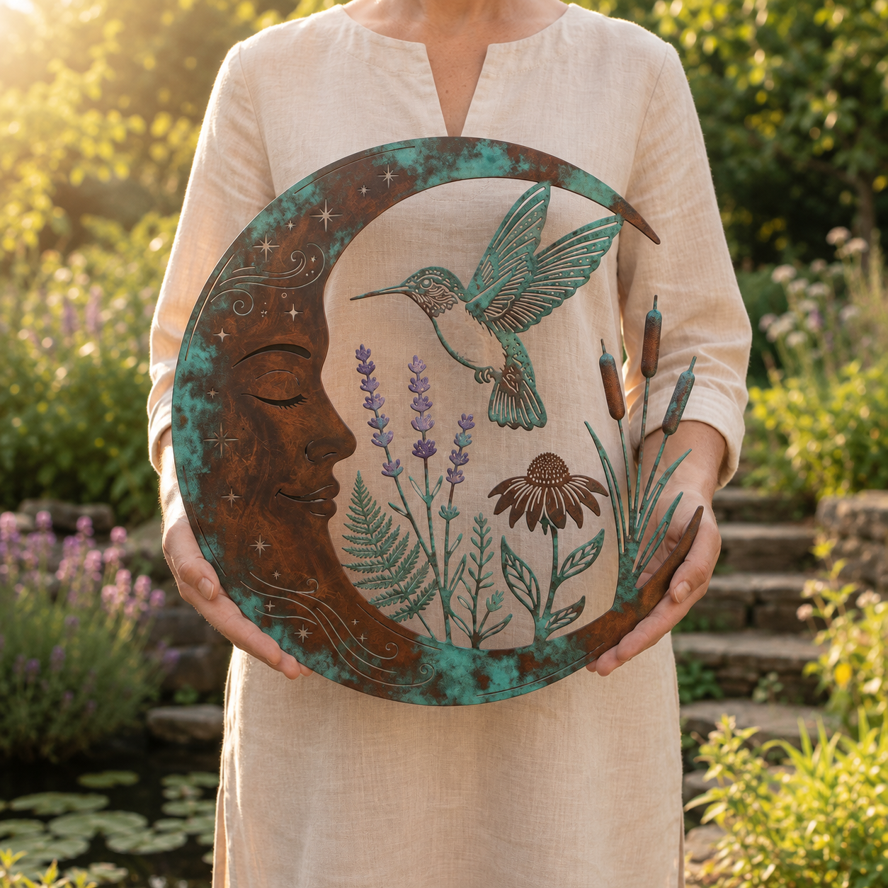 Moon Hummingbird Metal Wall Art