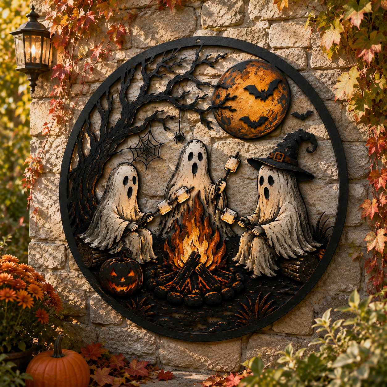 Ghost Campfire Halloween Metal Wall Decor
