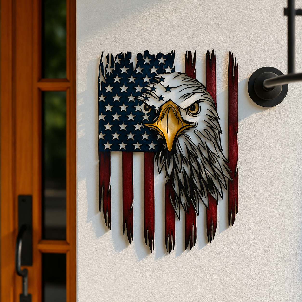 Patriotic Bald Eagle American Flag Metal Wall Decor