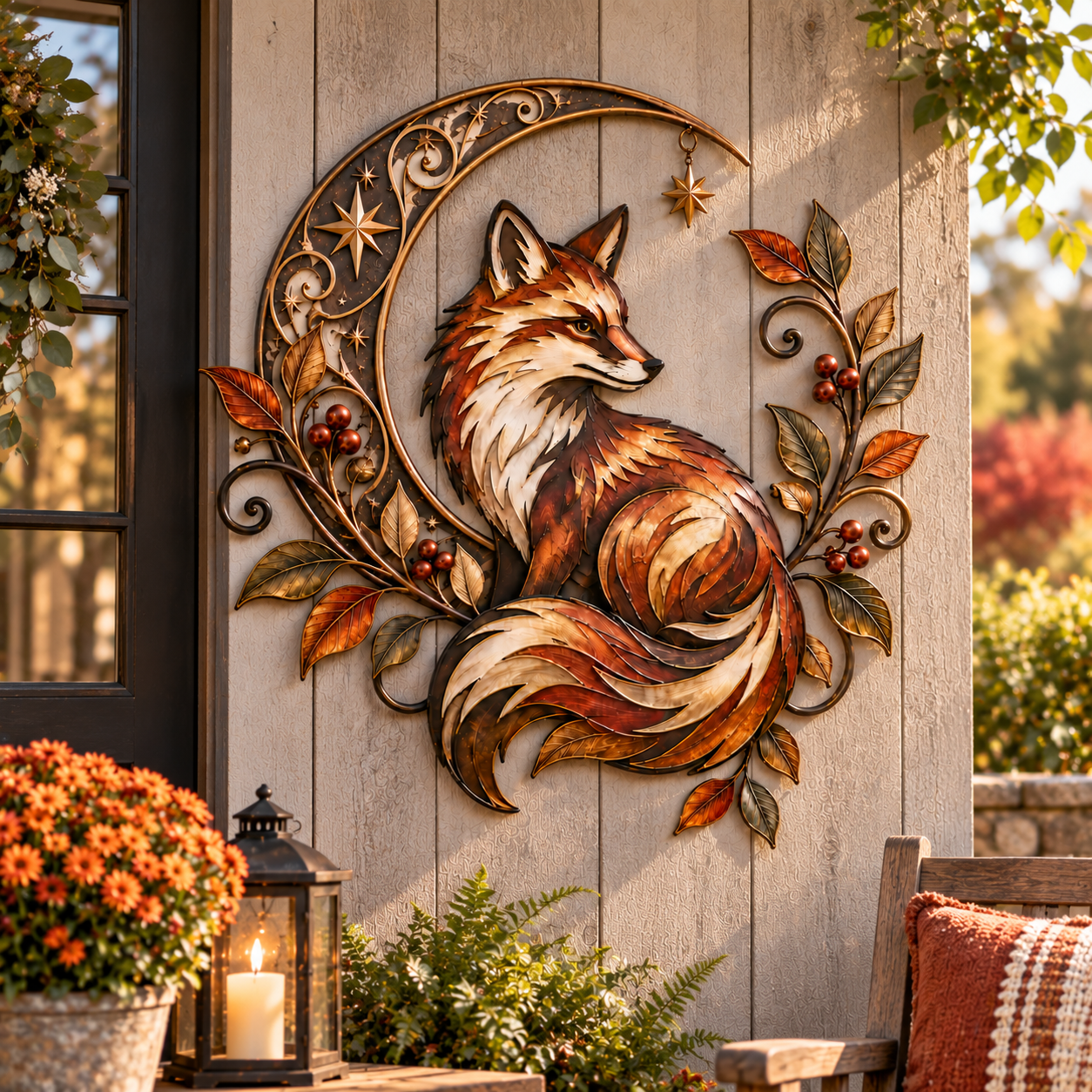 Autumn Fox Moon Metal Wall Decor