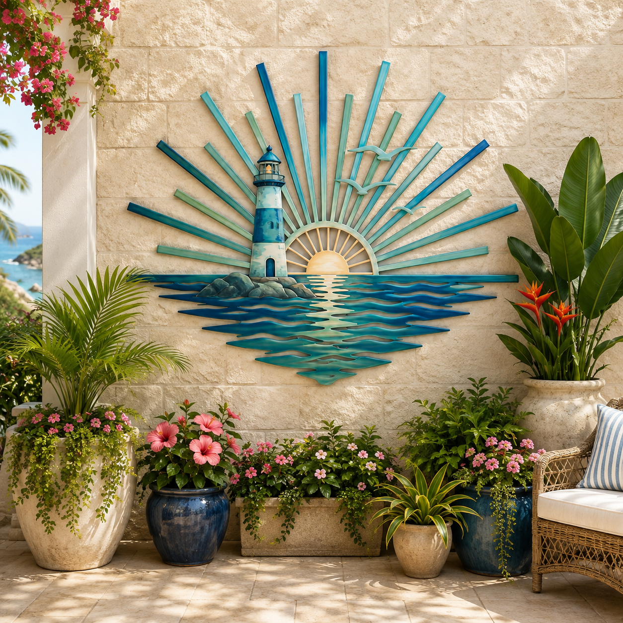 Lighthouse Sunset Ocean Wall Decor