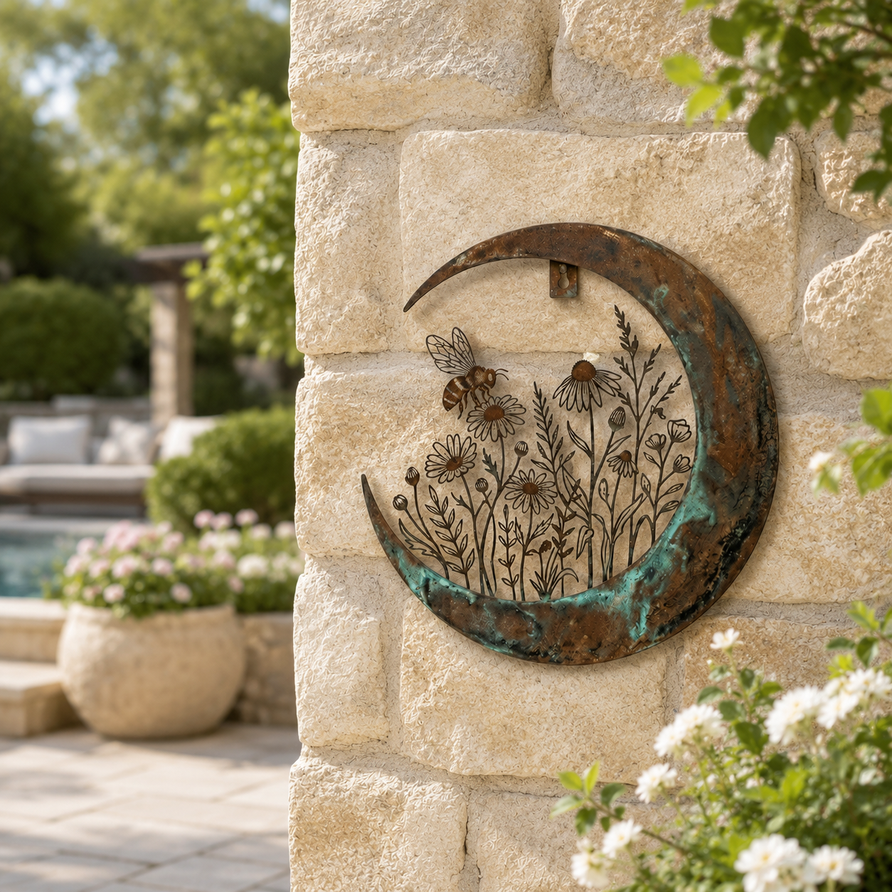 Crescent Moon Bee & Wildflower Wall Decor