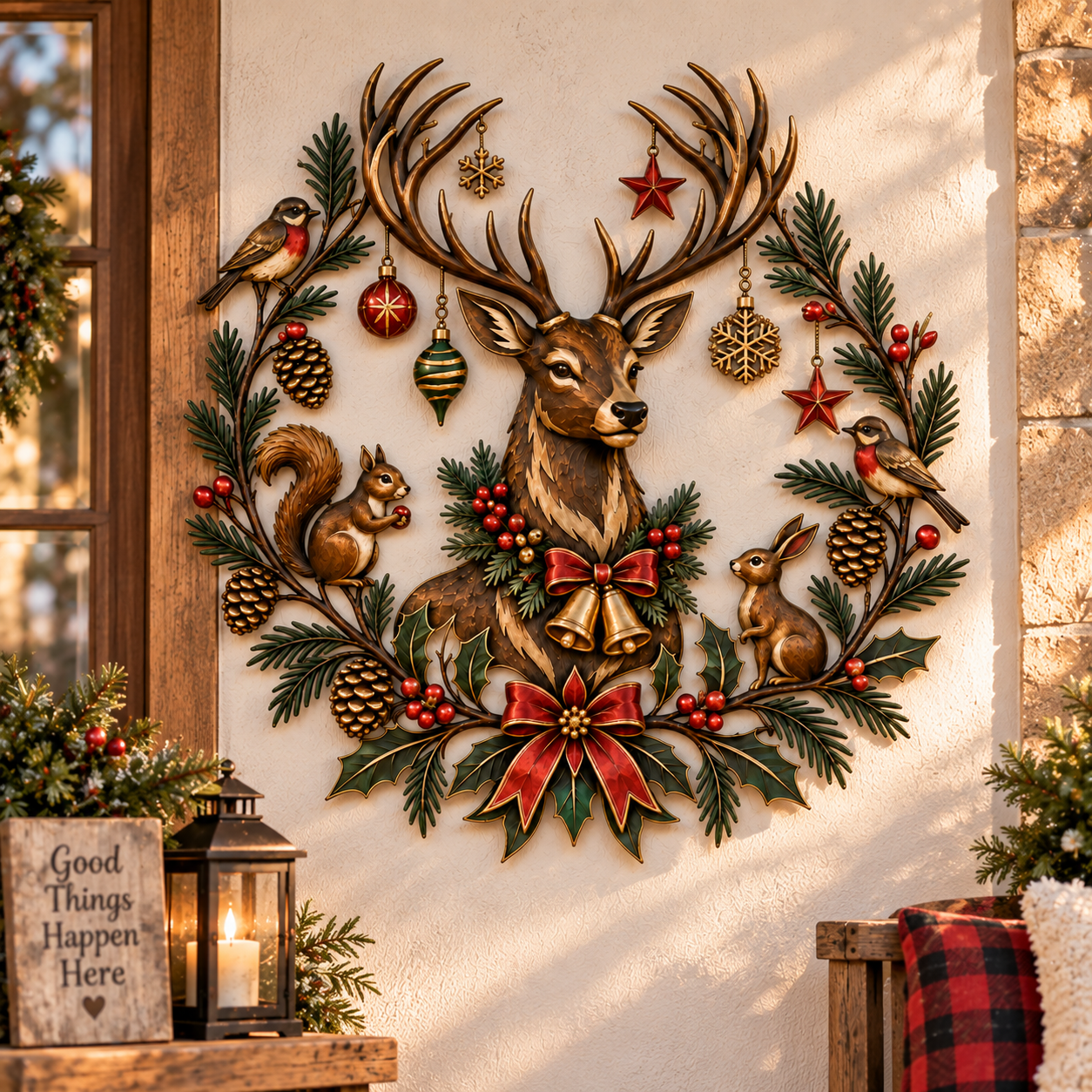 Christmas Deer Woodland Metal Wall Decor