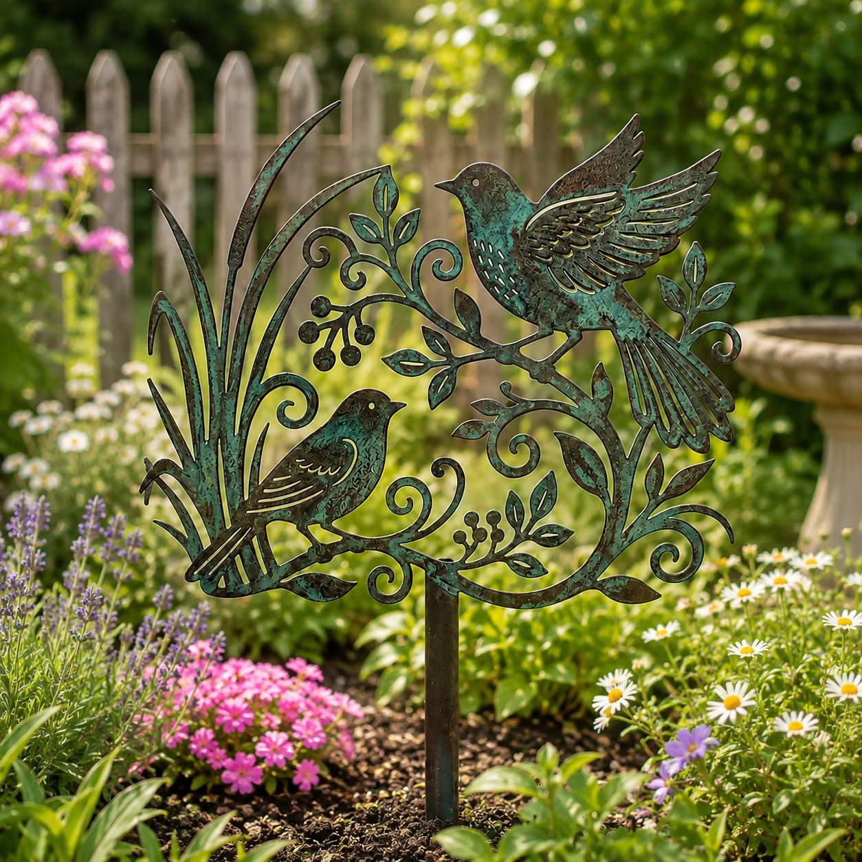 Patina Birds Garden Stake
