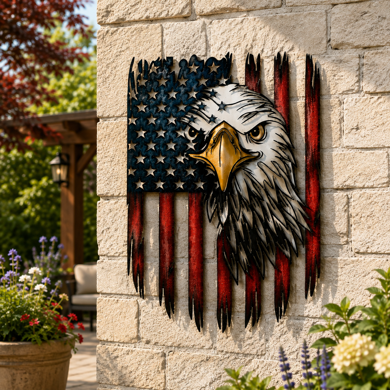 Patriotic Bald Eagle American Flag Metal Wall Decor