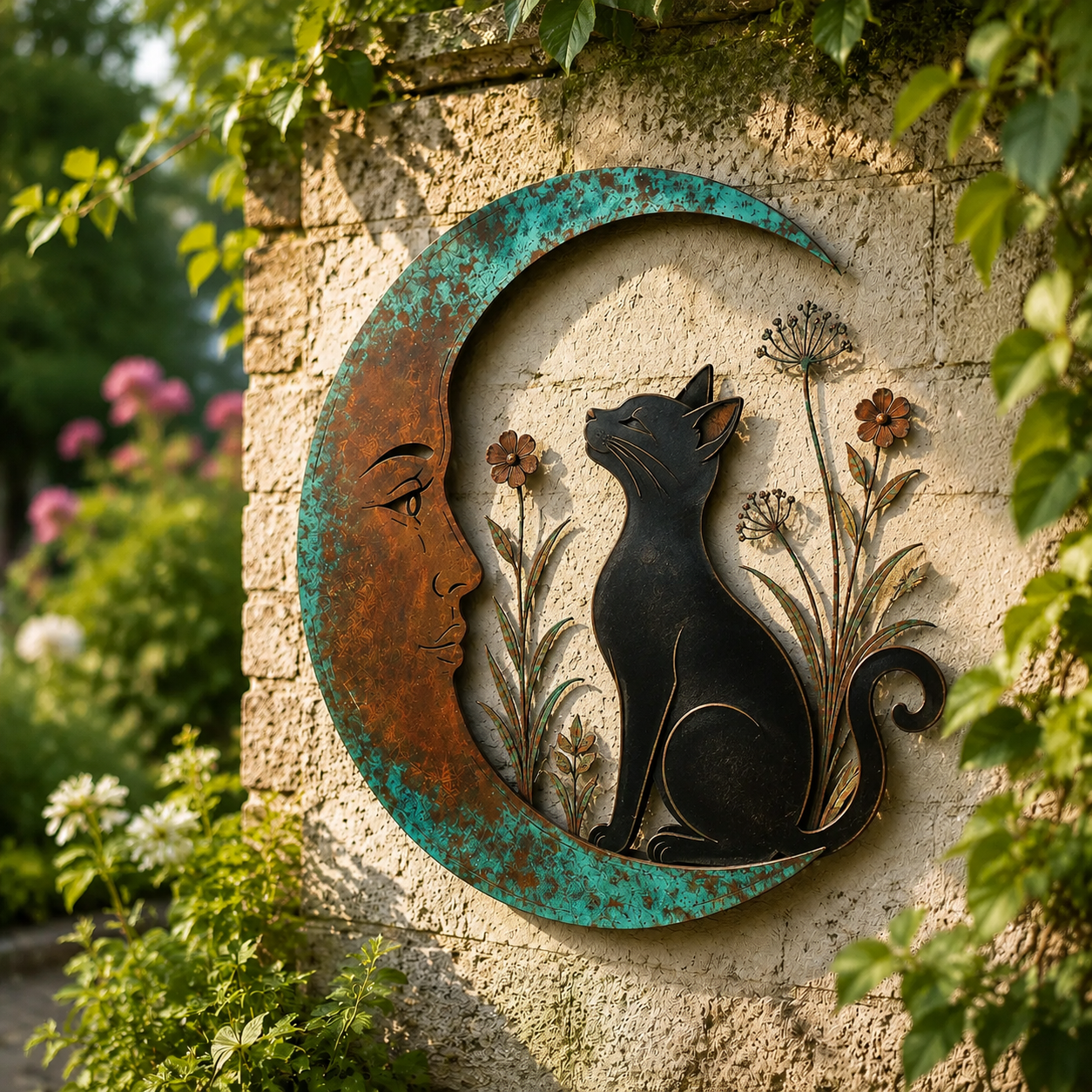 Crescent Moon Black Cat Wall Decor
