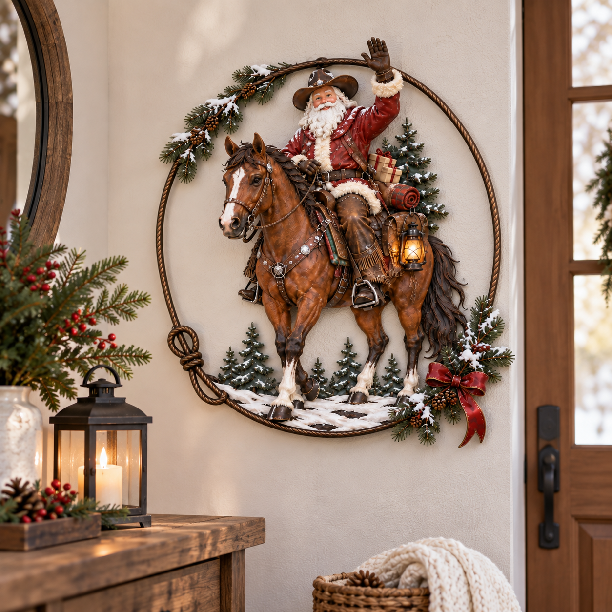Western Cowboy Santa Christmas Metal Wall Decor